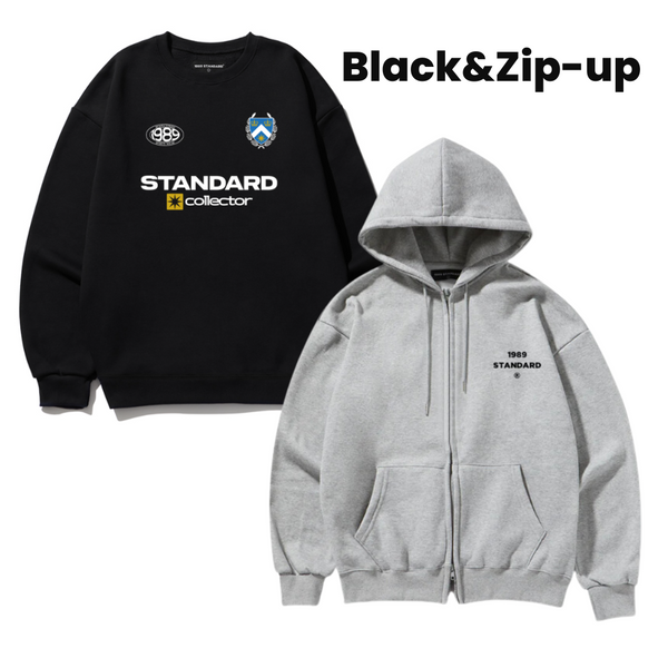 【SET】COLLECTOR Sweatshirt + SMALL CENTER Hooded Zip-Up (GREY)