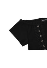 スナップオフショルダーTシャツ - BLACK