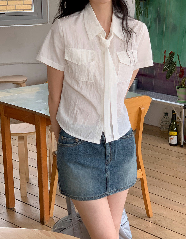 SR Pocket Basak Summer Crop Short Sleeve Shirt (3color)