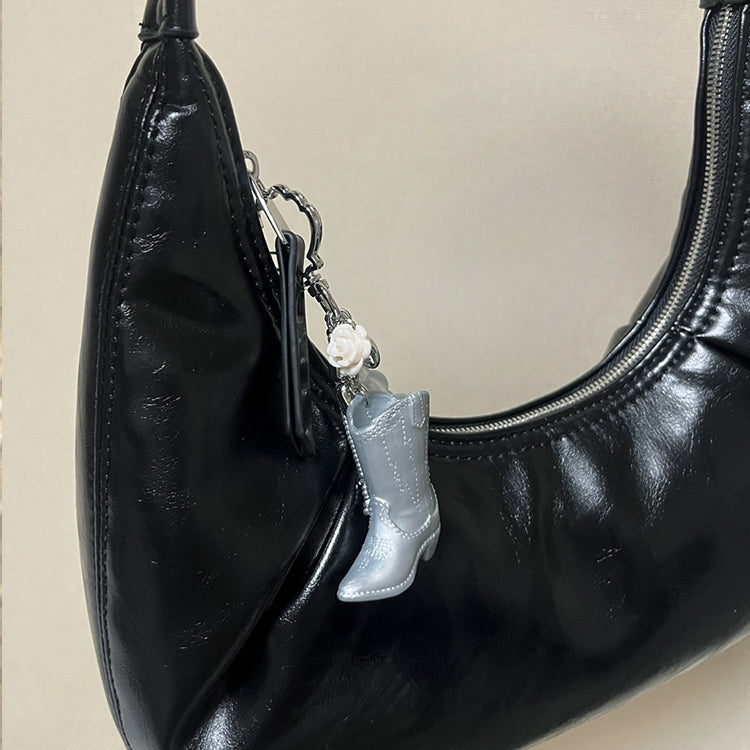 Silver Boots Pendant Keyring Charm with Strap
