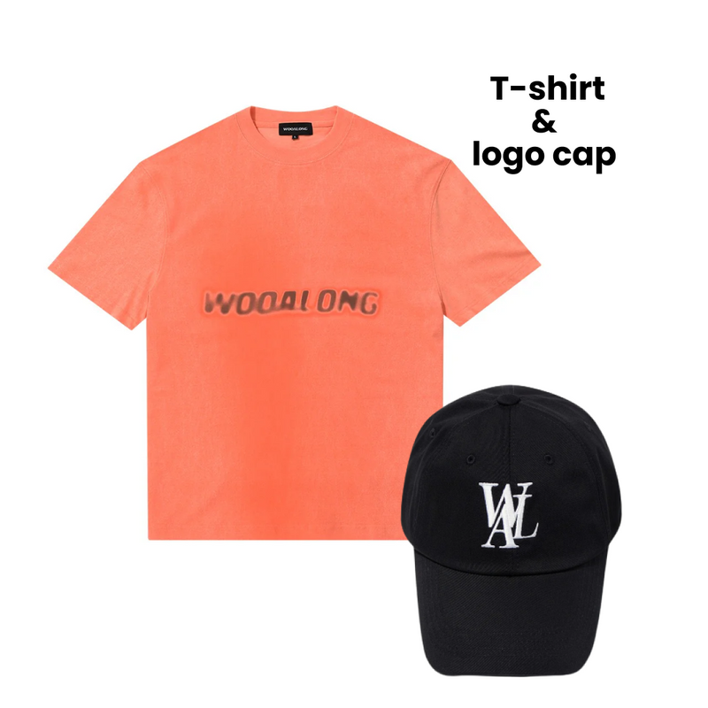 【SET】Pigment lettering graphic T-Shirts - ORANGE + Signature Logo ball cap - BLACK