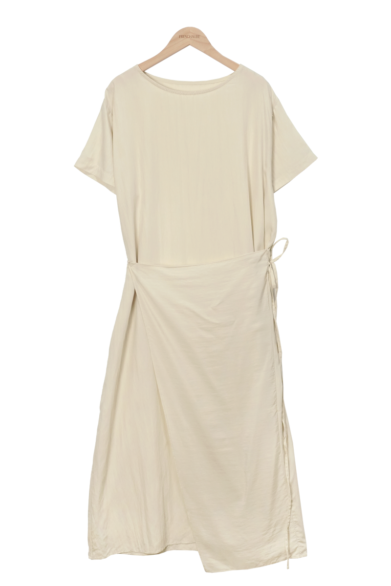 Tito Summer Wrap Nylon Short-Sleeved Ribbon Long Dress (2 Colors)