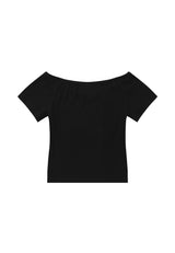 Snap off-Shoulder T-Shirts - BLACK