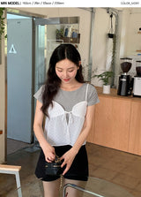 Chiffon Flare Heart Layered Bustier Blouse (2color)