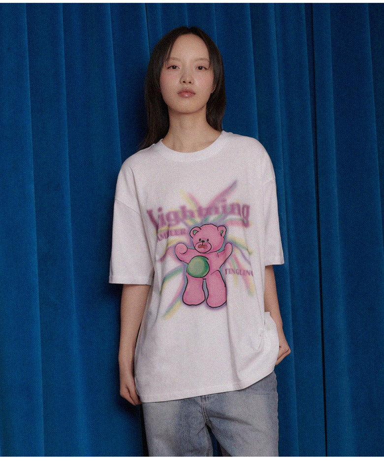 AMBLER 男女共用 Lighting bear オーバーフィット 半袖 Tシャツ AS1102