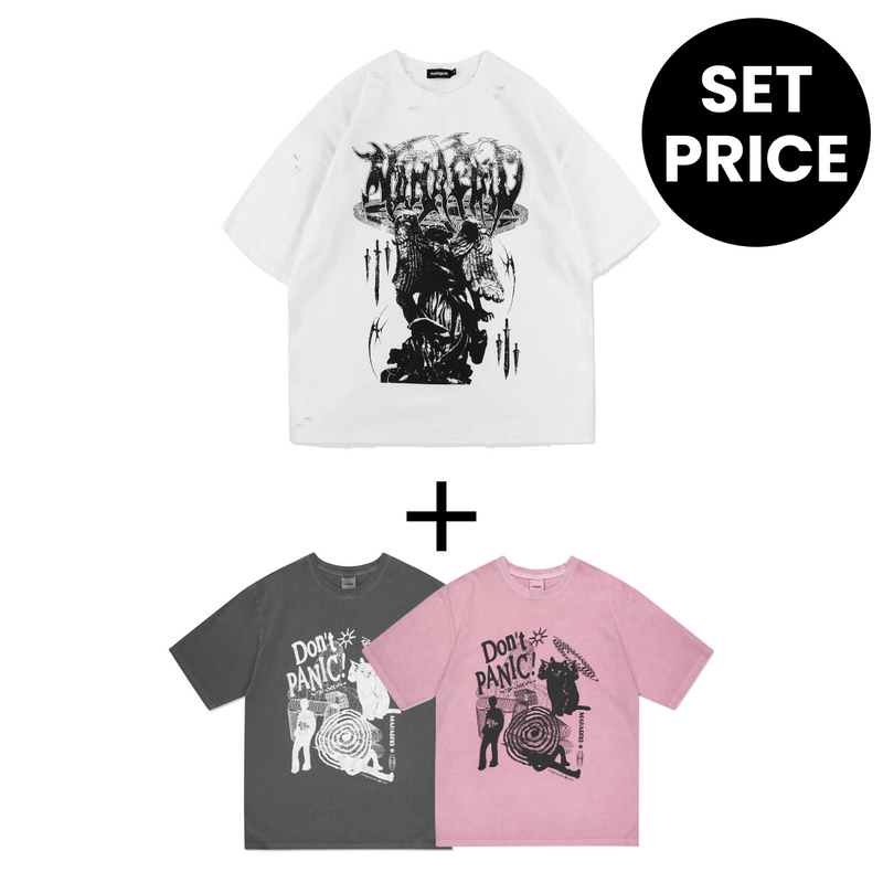 【SET】ゴスエンジェルダメージTシャツ (WHITE)+ドントパニックピグメントTシャツ