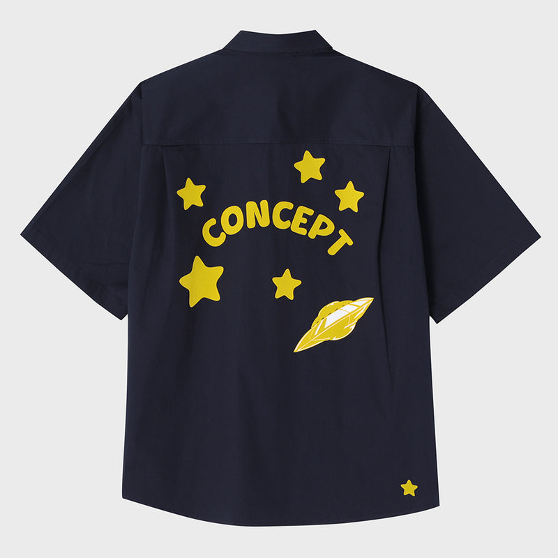 Yellow Dream Star Soft Navy Short-Sleeved Shirt [Unisex]