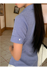 pk collar short sleeve blue check shirt