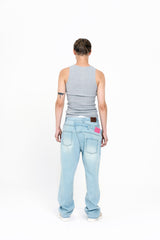 Layerd manual lock denim jeans [DIRTY BLUE]