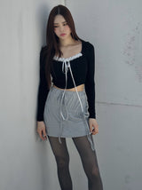 string shirring mini skirt