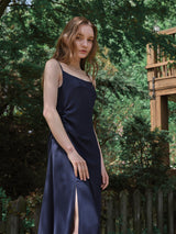 Watercolor shirring sleeveless dress (Cool navy)
