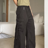 Welver nylon two-way key ring belt pocket cargo string long wide pants