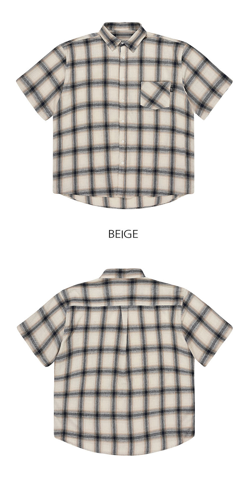 Tartan Pocket Checkered Short-Sleeved Shirt Beige