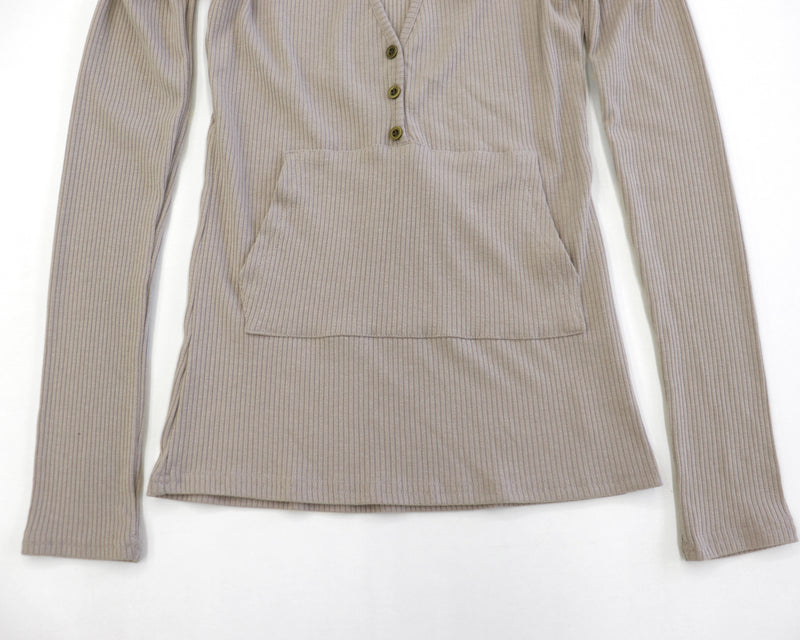 [MADE] Tibot Vintage Button V-Neck Ribbed Hooded Sweatshirt