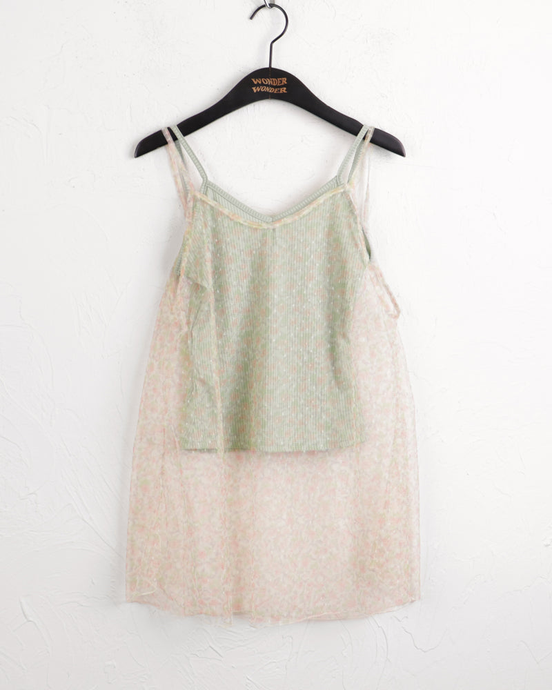 [SET] Hite flower chiffon tank top layered see-through mini dress