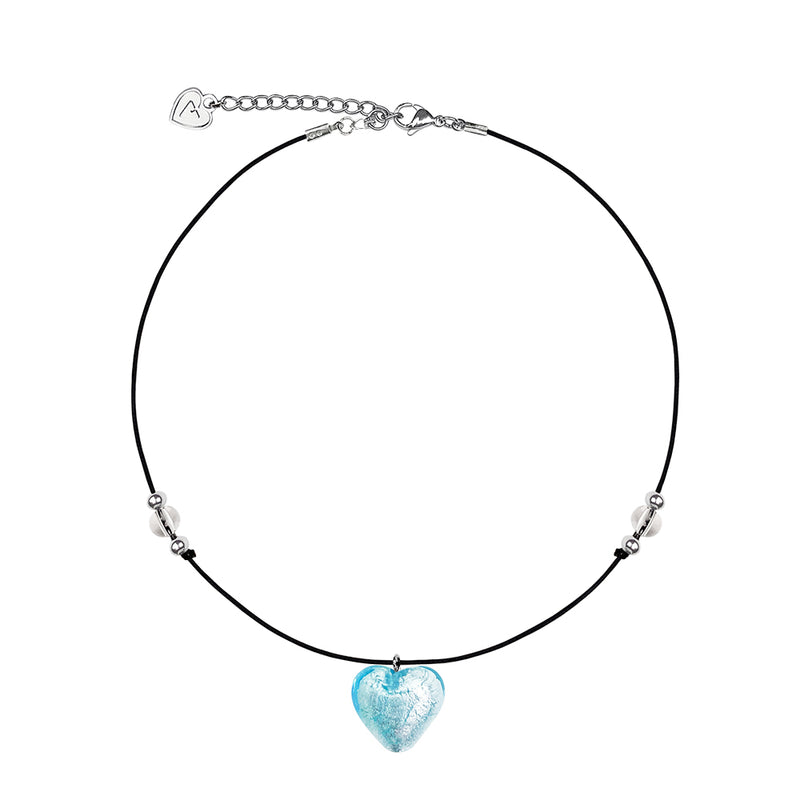 Glass Big Heart Strap Necklace