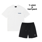 【SET】Graffiti lettering T-shirt - WHITE + Signature summer half pants - BLACK
