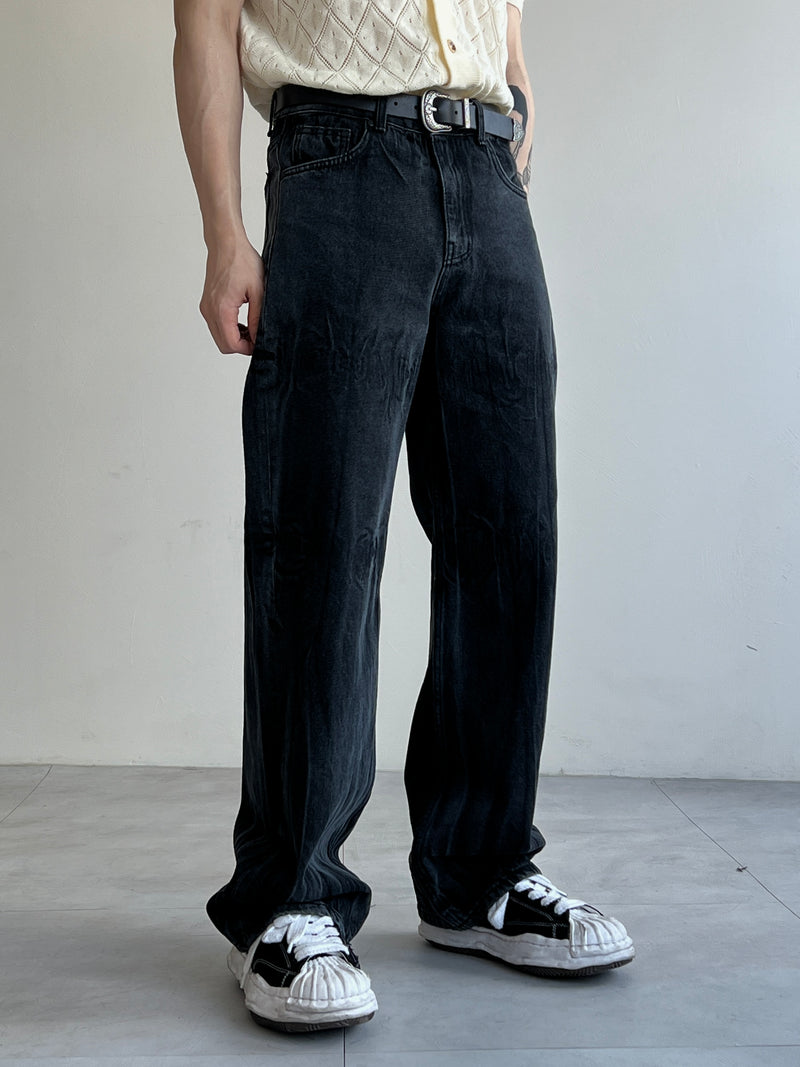 Wide Touch Washed Black Jeans(black)
