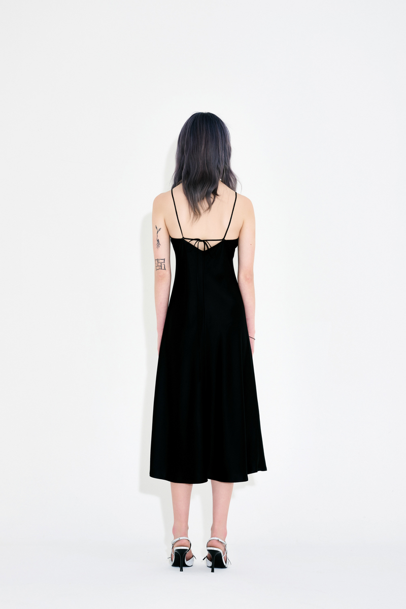 Bias-Cut Acetate Drift Slit Dress - Black