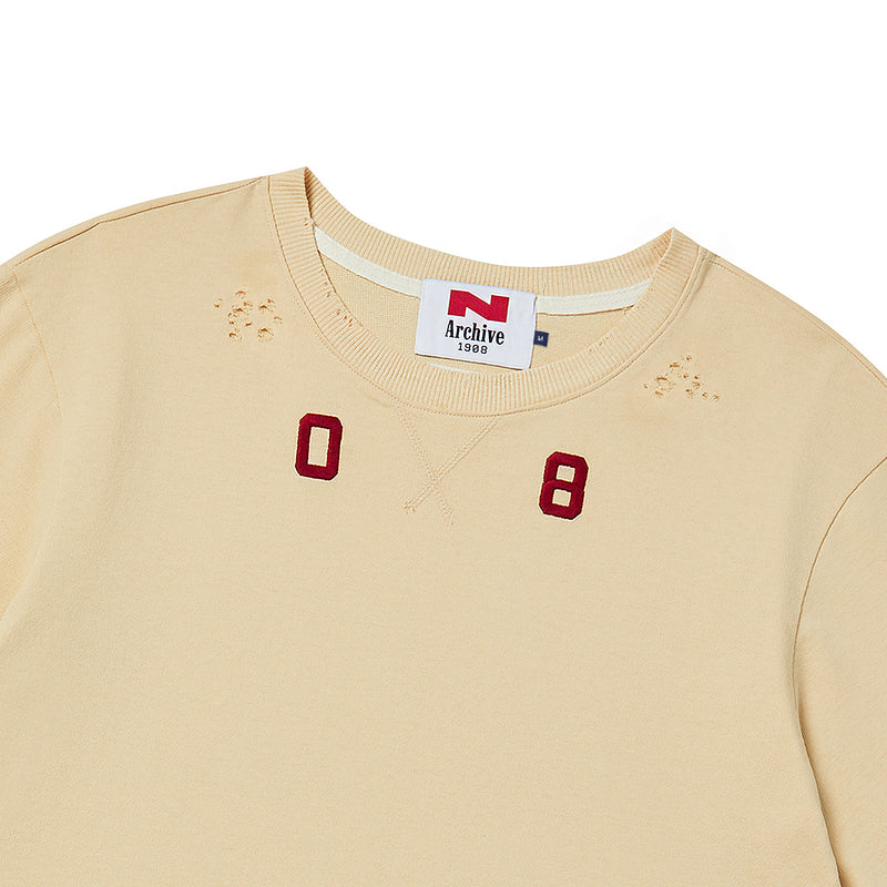 [COLLECTION LINE] 80'S MILITARY ARCHIVE DAMAGE GARMENTS 1/2 SWEAT SHIRT BEIGE