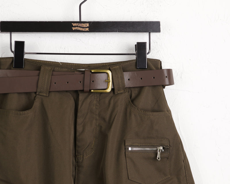[Belt SET] High-heeled Wide Zipper Cargo Long Wide Pants