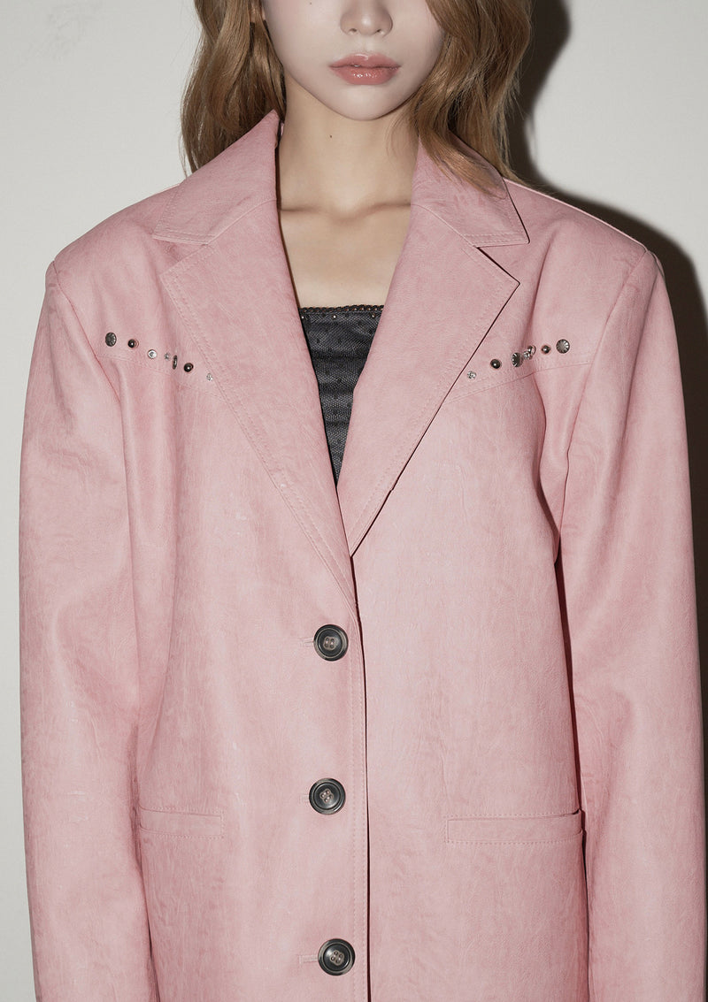 stud leather jacket - pink