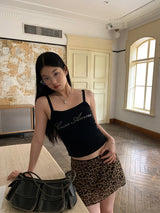Leopard skinny pants mini skirt