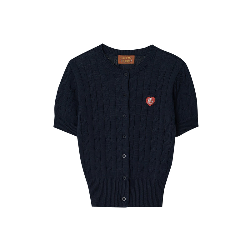Baby Cable Short Sleeve Cardigan _ Navy