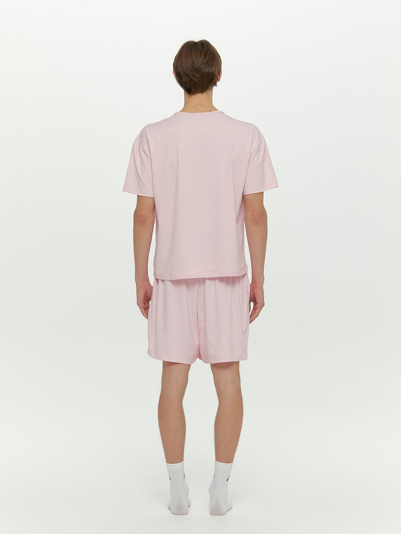 (Unisex) Essential Stretch Fit Half Sleeves PJ Set, Pink