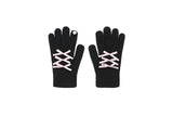 0 4 ribbon knit gloves - BLACK/PINK