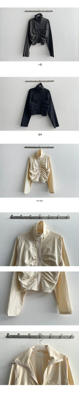 Naro high-neck pleated shirring zip-up jumper