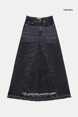 Raw cut sand denim long skirt