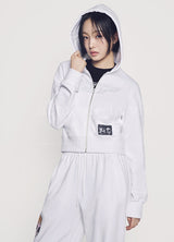 [24SS] The Powerpuff Girls x acmedelavie Heart cut-out logo crop hoodie zip-up WHITE