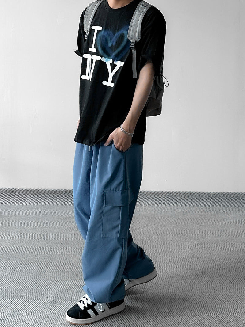 Color string wide cargo pants