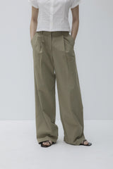 Poplin wide pants (khaki)