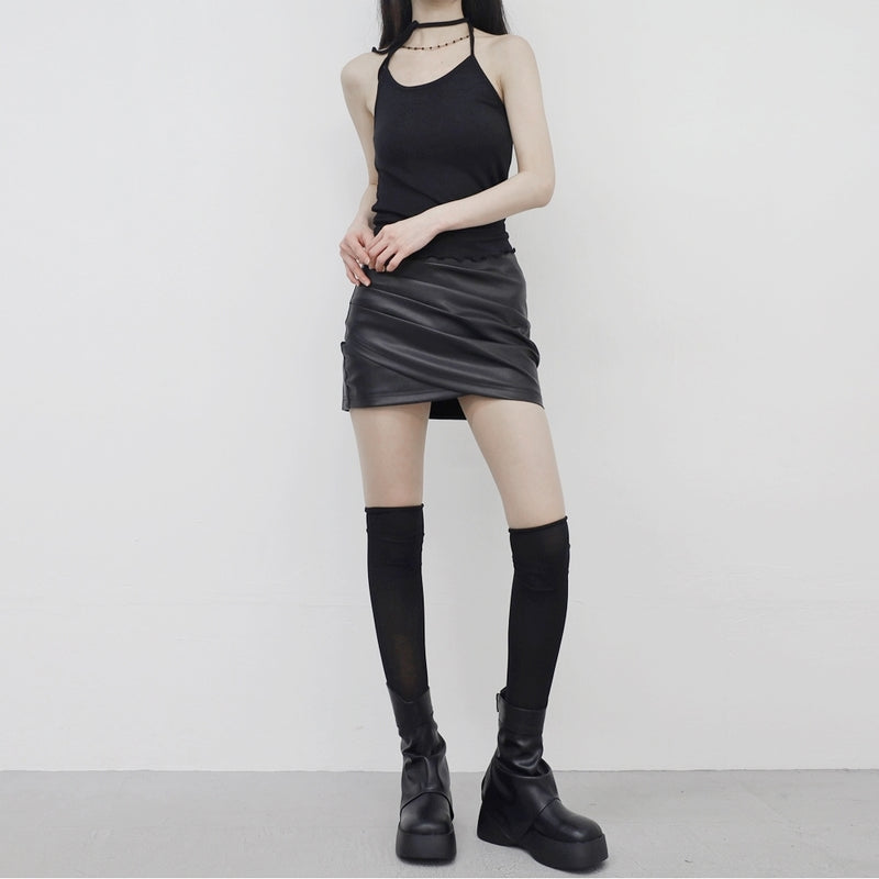 Terris Shirring Leather Skirt