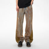 FMACM 24SS Stained Ripped Rust Yellow Mud Jeans