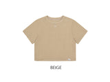 Pigment Logo Embroidery Cropped Short Sleeve T-Shirt beige