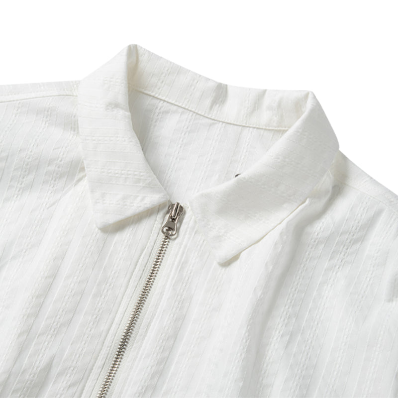 ジオメトリックシャツジップアップジャケット - White