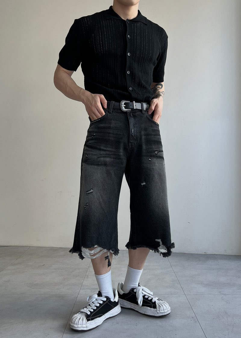 Black Damage Embo Shorts(BLACK)