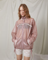Sheer ruffle jacket / glossy pink