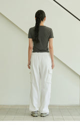 wide cargo string sweatpants ivory