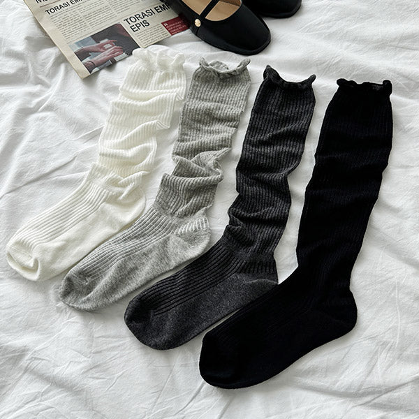 Sequence ribbed see-through long socks (24SO004)