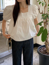 Lovely Lace Puff Short Sleeve Blouse