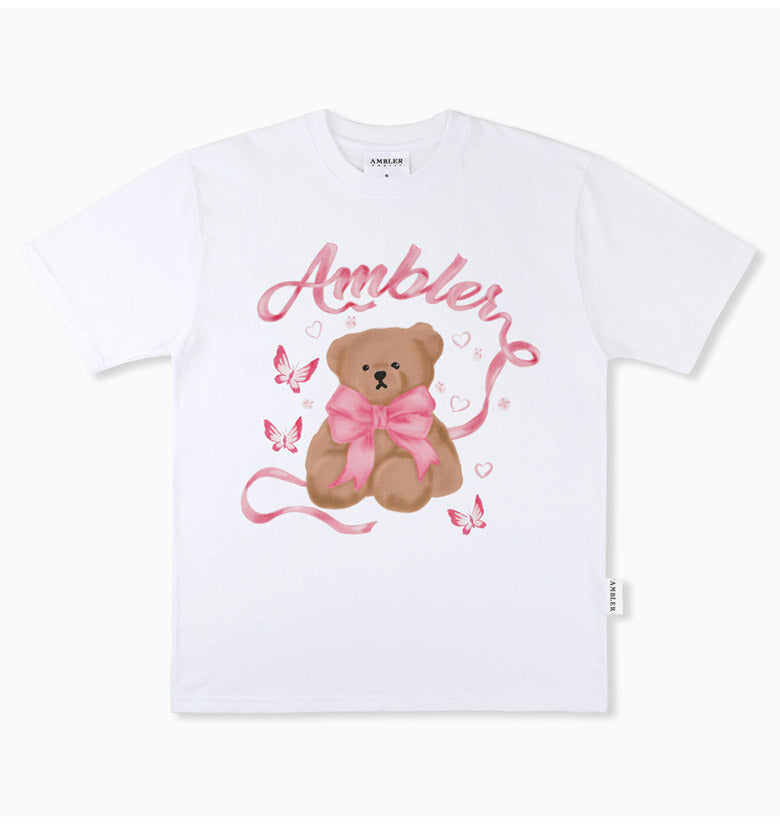 AMBLER 男女共用 Balletcore Bear オーバーフィット 半袖 Tシャツ AS1110