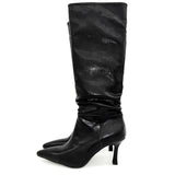 Stiletto Wrinkle Long Boots High Heels (3 Colors)