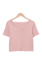 Syrup Summer V-Neck Square Neck Cropped Knitwear Short-sleeved Cardigan (4 colors)