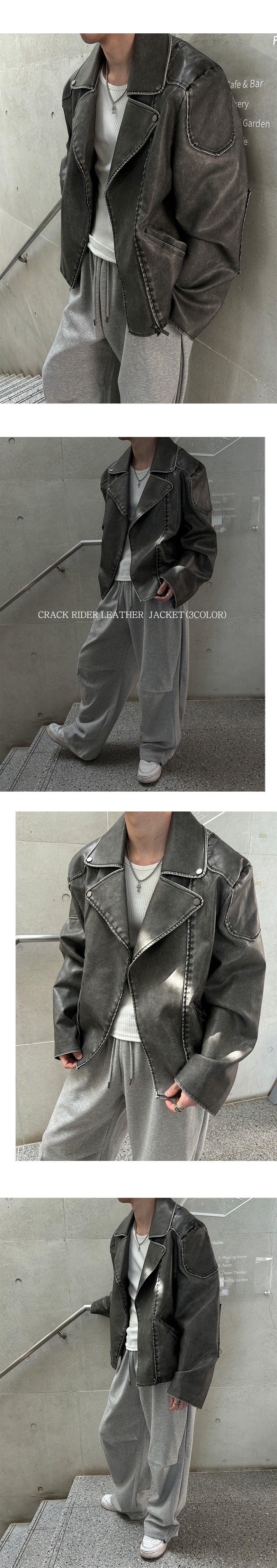 [Unisex] Crack rider leather  jacket(3color)