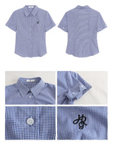 pk collar short sleeve blue check shirt
