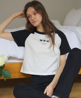 Triple Butterfly Embroidery Raglan Crop T-Shirt ( 2 colors )